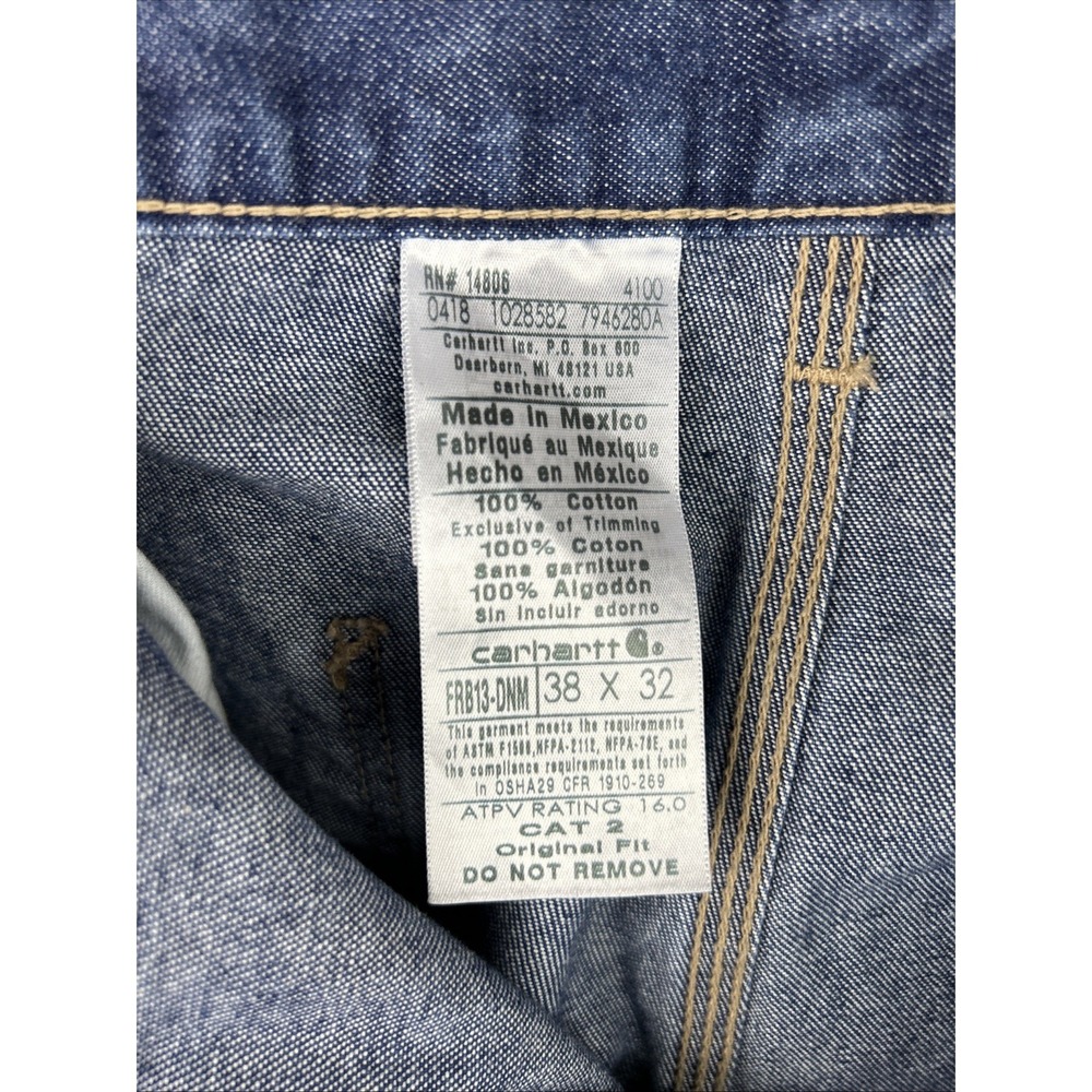 Carhartt Mens Flame Resistant Carpenter Jeans Blue Denim FRB13‎ DNM Size 38x32 - Picture 8 of 9